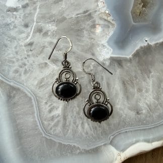 Onyx oorhangers zilver 925 gehalte